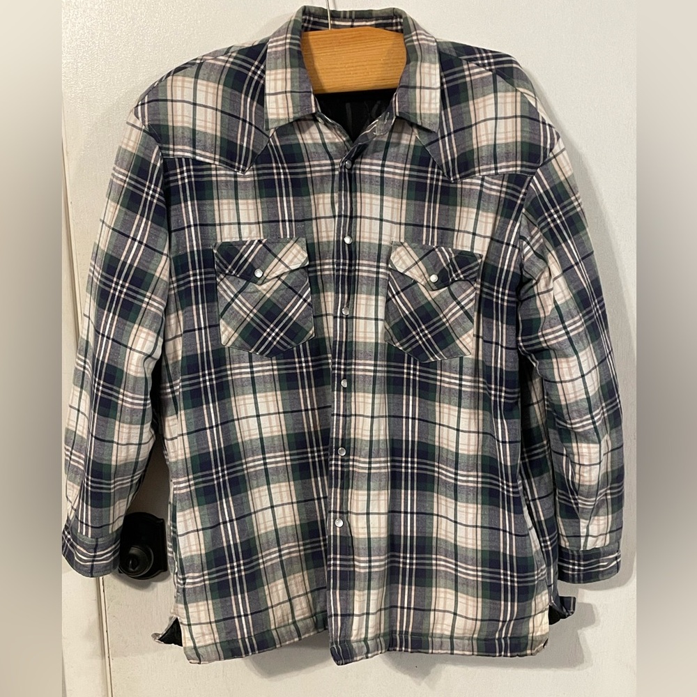 Vintage Big Mac‎ Shirt Mens XL  Blue Plaid Flannel Pearl Snap Up Long Sleeve